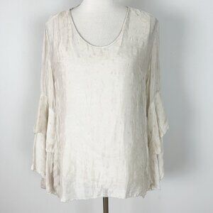 Belle France Whimsical Boho Flowy Top Gray Stars Ethereal Size Large Women's